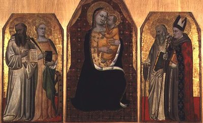 Trittico: Madonna col Bambino affiancata da quattro santi da (attr to) Puccio di Simone
