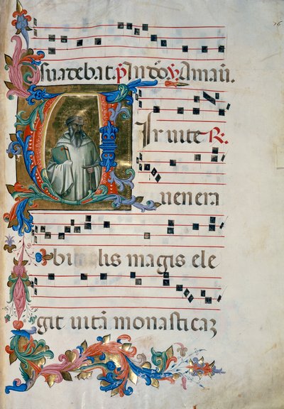 Iniziale miniata con la figura di San Romualdo (Corale 8, c. 76), per il libro corale 8 di Santa Maria degli Angeli da (c.1370 1425) Lorenzo Monaco