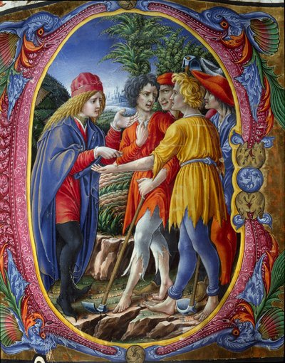 Lettrine decorate rappresentanti la parabola dei vignaioli omicidi (Vangelo secondo Matteo Mt 21, 33-43) da (c.1445 1527) Liberale da Verona