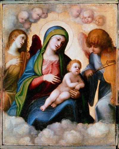 Vergine e Bambino circondati da due angeli e cherubini Dipinto di Allegri Antonio detto Il Correggio da (c.1489 1534) Correggio