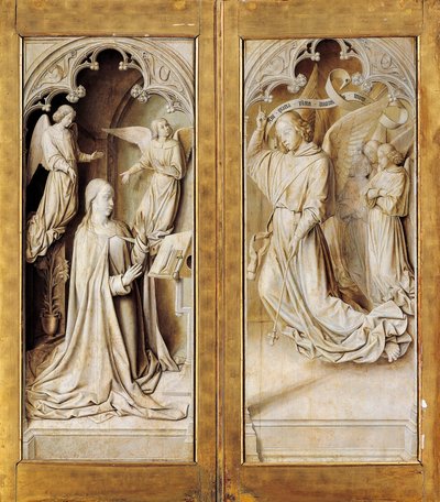 Annunciazione in grisaille (monocromatico grigio), ali esterne del trittico d