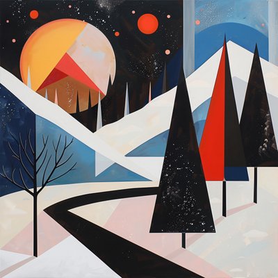 Forma geometrica con alberi astratti e paesaggio invernale per decorazione del soggiorno da F. Abderrahim
