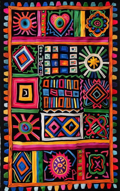 Motivo di tappeto tradizionale naif colorato per stampe su tela e decorazione da parete da F. Abderrahim