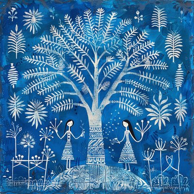 Donne sotto un albero in blu da F. Abderrahim