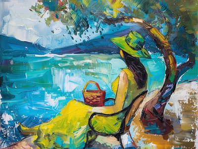 dipinto di donna moderna con abito verde, vendita Wall Decor da F. Abderrahim