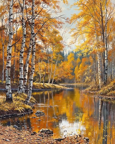 Paesaggio e betulle con acque cristalline, stampe d