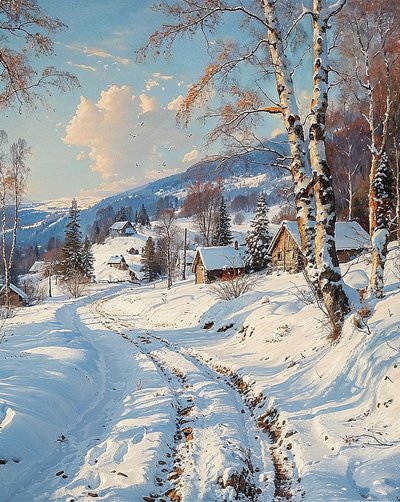 Paesaggio con paesaggio innevato decorazione murale per camera da letto da F. Abderrahim