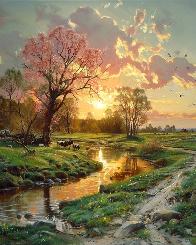Bellissimo paesaggio al tramonto, tela per decorazione murale Paesaggio moderno da F. Abderrahim