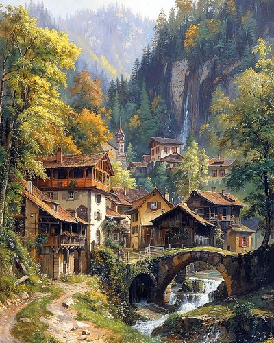 Un borgo medievale e un arco di pietra tra le montagne da F. Abderrahim