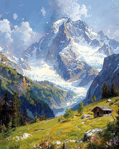 Paesaggio con colline fiorite, decorazione murale per camera da letto da F. Abderrahim