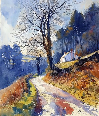 Strada di campagna a piedi attraverso la foresta, idee di decorazione murale moderna da F. Abderrahim