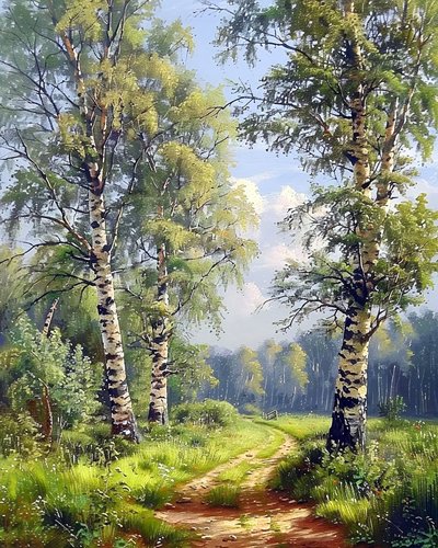 Paesaggio con foresta incantata, decorazione da parete per il soggiorno da F. Abderrahim