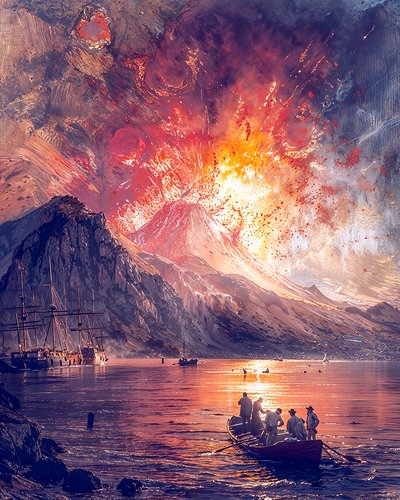 Eruzione vulcanica in riva al mare, stampe su tela personalizzate online da F. Abderrahim