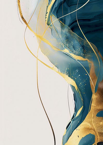Astratto minimalista oro e turchese, idee di decorazione murale da F. Abderrahim