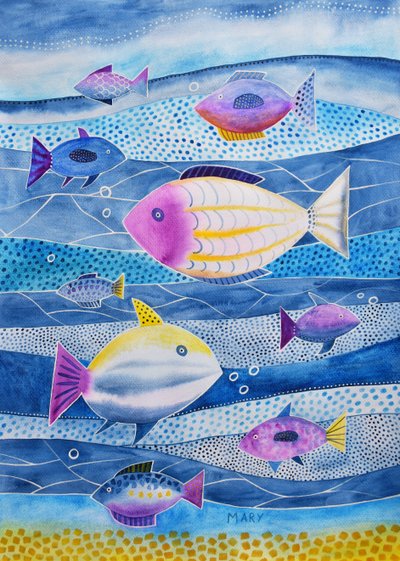 Nove piccoli pesci da Marys Watercolors