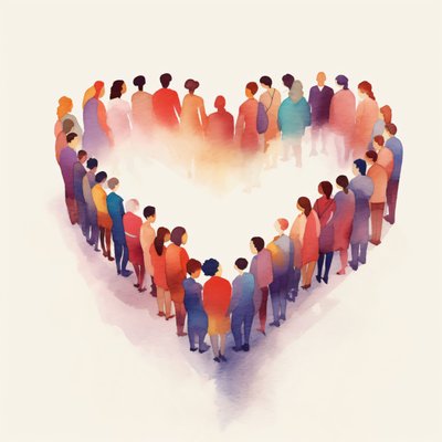 Persone unificate, a forma di cuore in stile minimalista, stampe su tela di grandi dimensioni da F. Abderrahim