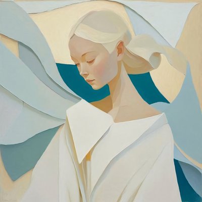 Ragazza asiatica astratta con capelli bianchi e biondi, vendita Wall Decor da F. Abderrahim