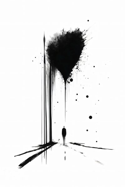 Silhouette astratta di solitudine, arte concettuale in bianco e nero, stampe su tela da F. Abderrahim