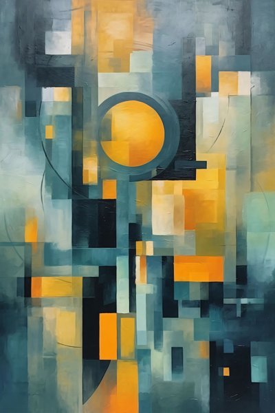 Cubismo e cerchio Acquerello pittura multicolore, decorazione murale per camera da letto da F. Abderrahim