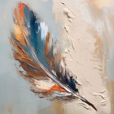 Piuma blu dorata astratta, decorazione murale per il soggiorno da F. Abderrahim