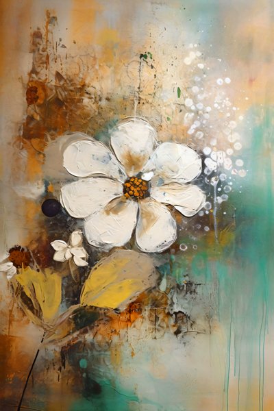 Balletto floreale a trama fitta, fiori ocra giallo nero, decorazione murale classica da F. Abderrahim