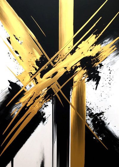 Pittura oro e nero, arte contemporanea, tela di grandi dimensioni, stampa personalizzata da F. Abderrahim