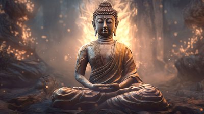 Ritratto realistico di Buddha seduto, meditazione pacifica, decorazione spirituale da parete per la casa da F. Abderrahim