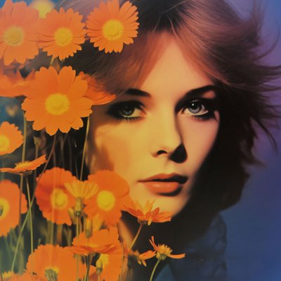 ritratto di donna e fiori d
