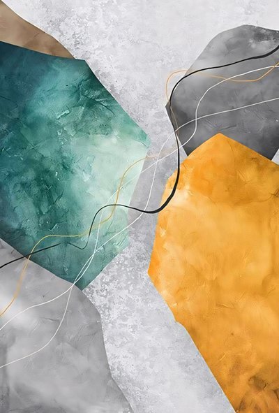 Pittura con sfumature di grigio e arancione, contrasto e profondità, cornice per parete su tela da F. Abderrahim