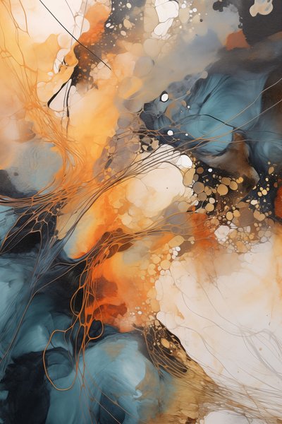 Quadro astratto, onda blu e arancione, sfondo bianco, Stampe su tela personalizzate da F. Abderrahim
