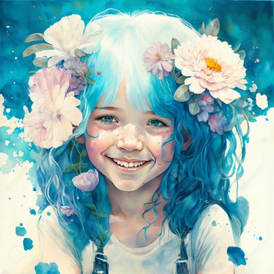disegno ad acquerello, una bambina carina in stile Loish, decorazione da parete con cornice da F. Abderrahim
