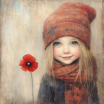 Una ragazza in un campo di papaveri con una foto di una ragazza in un fiore, parete Home Decor da F. Abderrahim