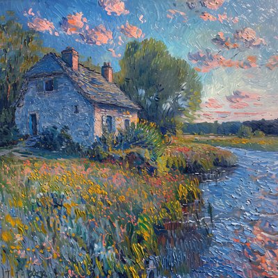 Paesaggio e acqua, stile Impressionismo di Monet, vendita di decorazioni murali da F. Abderrahim