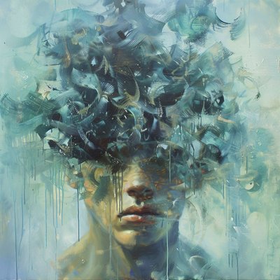 Uomo che esprime profonda tristezza, Psicologia arte pittura, impressinista, stampa online tela da F. Abderrahim
