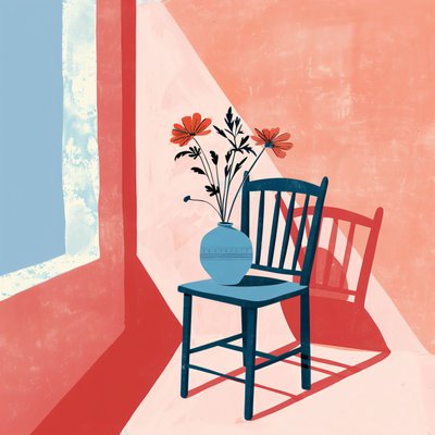 pianta, Sedia e vaso di ceramica, stile bohémien, decorazione murale moderna | stampa su richiesta da F. Abderrahim