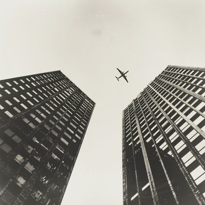 Aereo in volo tra le due torri, fotografia con e in nero, stampe d