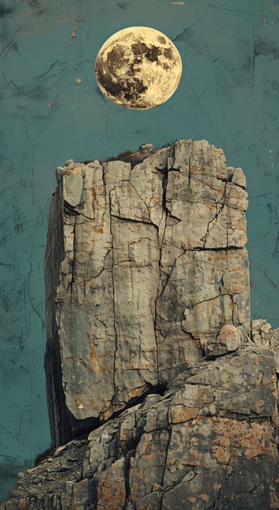 Luna gialla su una roccia, Deserto roccioso montagna paesaggio americano da F. Abderrahim