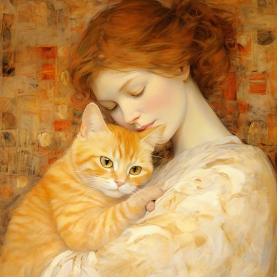 Giovane donna abbraccia il suo gattino nello stile Bloch Bauer, Stampe su tela personalizzate da F. Abderrahim