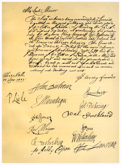 Lettera al Lord Sindaco di Londra, 17 dicembre 1653 da 2nd Earl of Manchester Edward Montagu