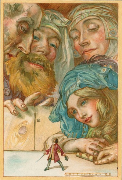Scena dai Viaggi di Gulliver di Jonathan Swift, 1911 da AE Jackson