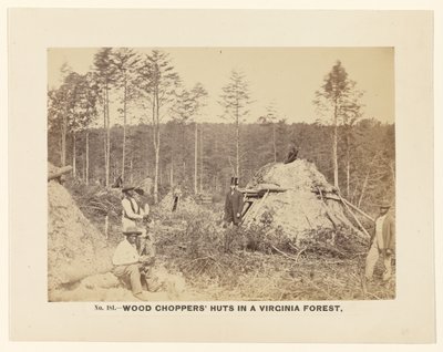 N. 181. Capanne di taglialegna in una foresta della Virginia. da A.J. Russell