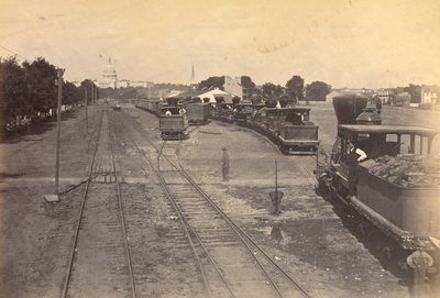 N. 189. Maryland Avenue Depot, Washington, D.C., con motori inviati da Alessandria per sicurezza. da A.J. Russell