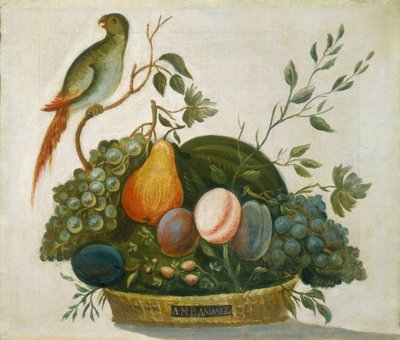 Cesto di frutta con pappagallo, 1777 da A.M. Randall