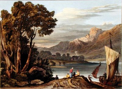 Il nuovo sbarramento. Guardando verso il fiume, tavola 11 da Descrizione del fiume Wye, inciso da Theodore Henry Fielding da A.V. Copley after Fielding