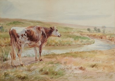 Paesaggio con fiume e mucca da A Brown