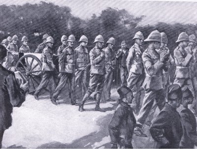 Funerale con onori militari di un prigioniero boero a Simonstown, da Dopo Pretoria: La guerra di guerriglia pubblicata da Harmsworth Bros Limited, 1901 da A. C. Ball