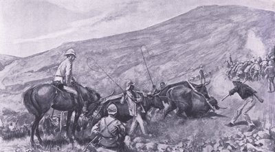 Difficoltà di trasporto a Barberton: come i cannoni e i carri sono stati portati su per le montagne, illustrazione da After Pretoria: The Guerilla War, 1902 da A. C. Ball