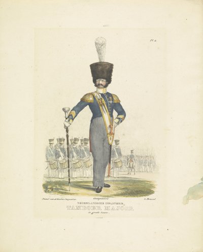 Tamburo maggiore in uniforme completa, 1820-1825 (serie Militaire costumen van het Koninkryk der Nederlanden) da A. Courtois