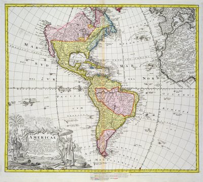 Mappa delle Americhe, pubblicata da Homann, 1746 da A. Gottlieb Boehm