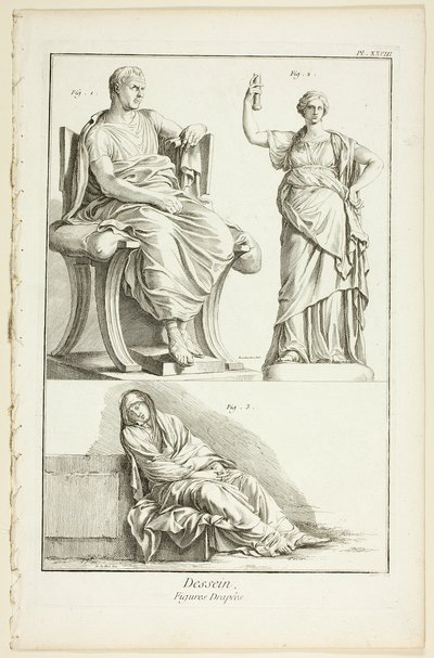 Disegno: Figure panneggiate, da Encyclopédie da A. J. Defehrt